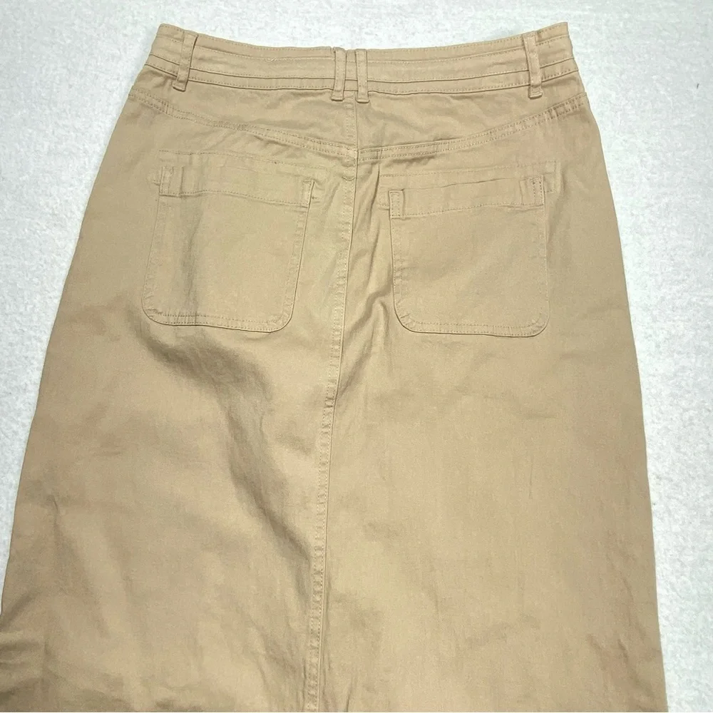 Falls Creek Midi Skirt Women's M Beige Tie Waist Pockets Split Hem Casual Boho